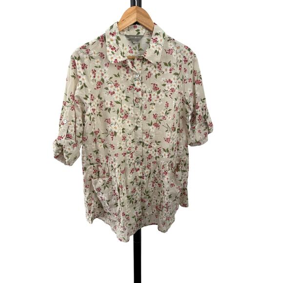 April Cornell Floral Button Down Ruffled Tunic Top - Picture 1 of 5